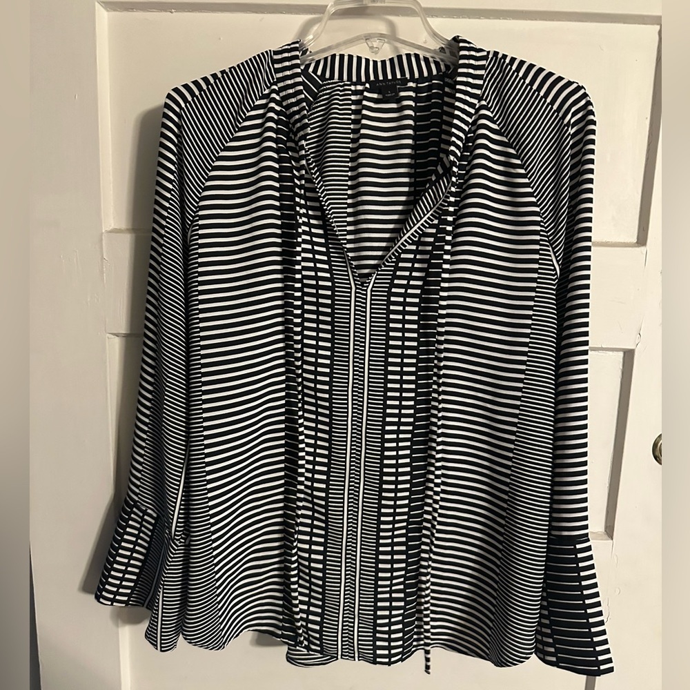 Ann Taylor Black and White Striped Blouse